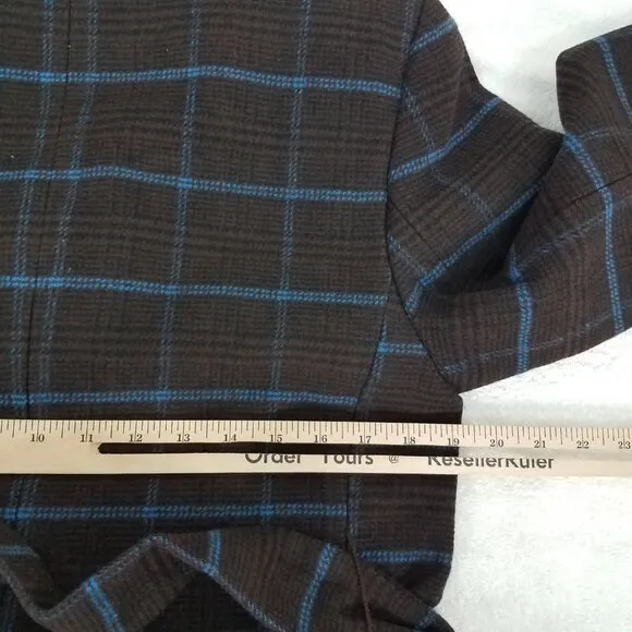 NEW A new day Size S Double Breasted Coat in Brown Blue Plaid NWT $60
