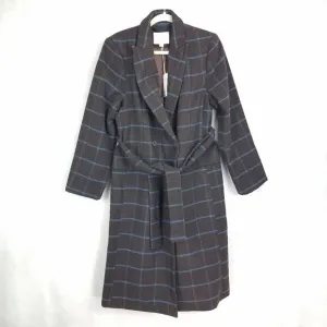 NEW A new day Size S Double Breasted Coat in Brown Blue Plaid NWT $60