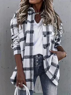 New Shawl Collar Plaid Casual Woolen Jacket Sz XXL! Ours is off white not bright white
