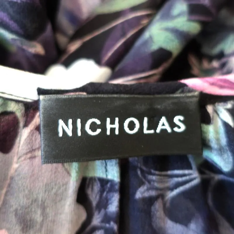 Nicholas Blouse Black Floral Print Ruffled Silk Size US 2 Long Sleeve Top