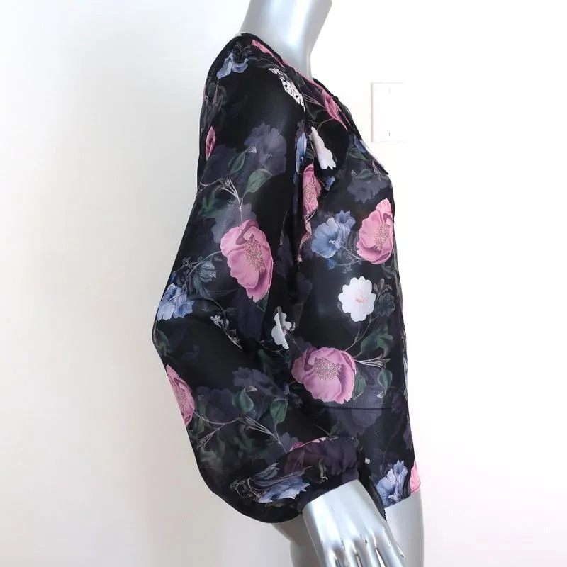 Nicholas Blouse Black Floral Print Ruffled Silk Size US 2 Long Sleeve Top