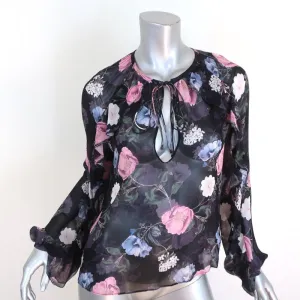 Nicholas Blouse Black Floral Print Ruffled Silk Size US 2 Long Sleeve Top