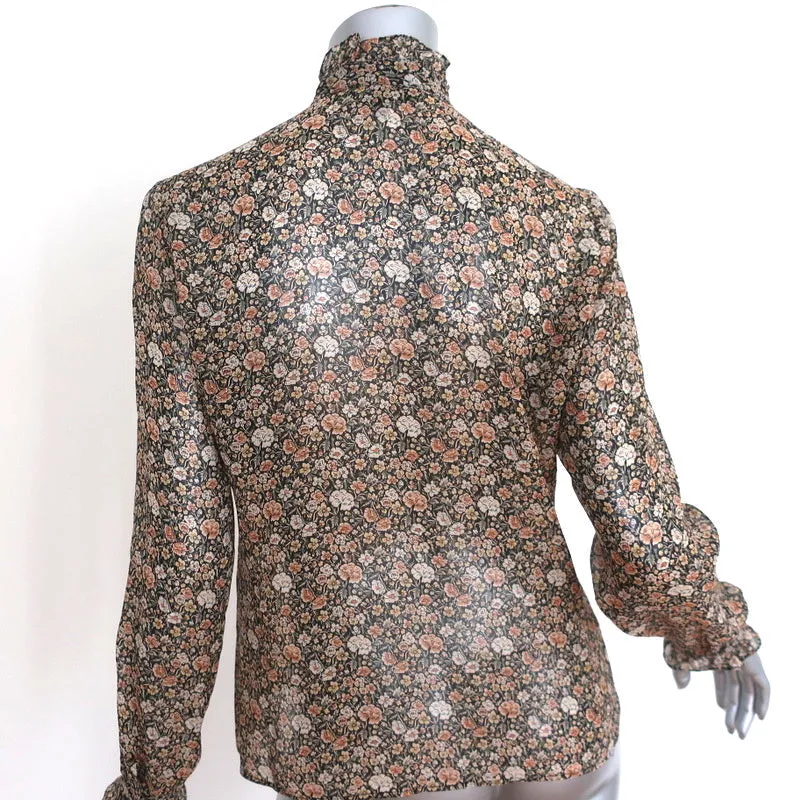 Nili Lotan Marcela Shirt Floral Print Ruffled Silk Size Small Long Sleeve Blouse
