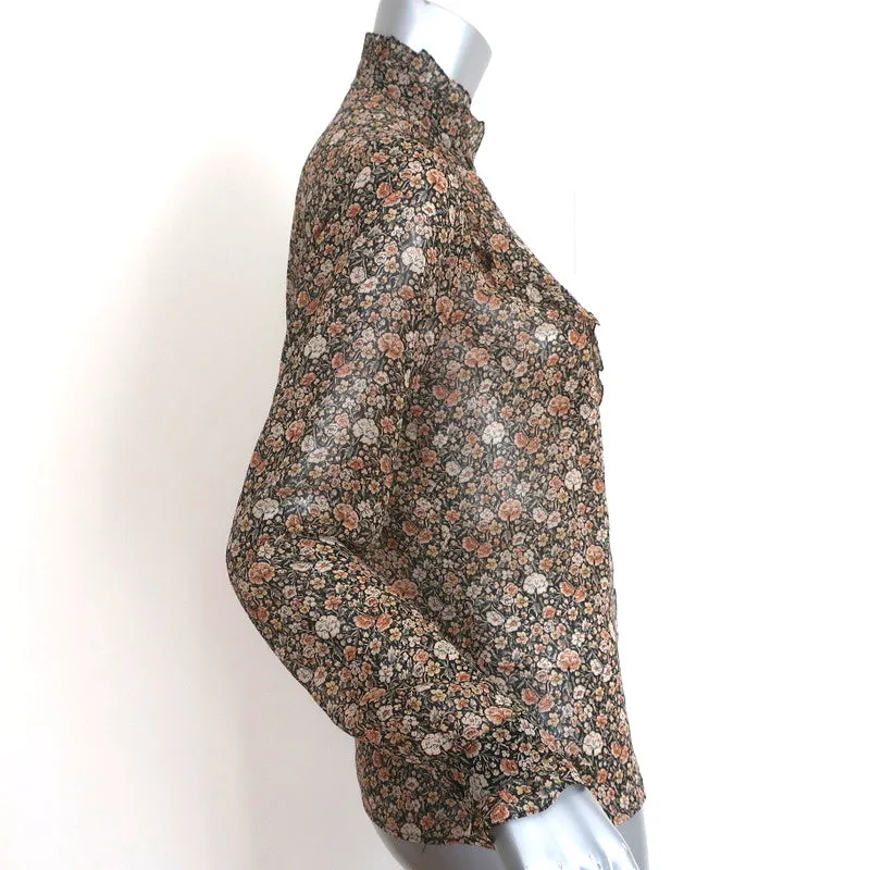 Nili Lotan Marcela Shirt Floral Print Ruffled Silk Size Small Long Sleeve Blouse