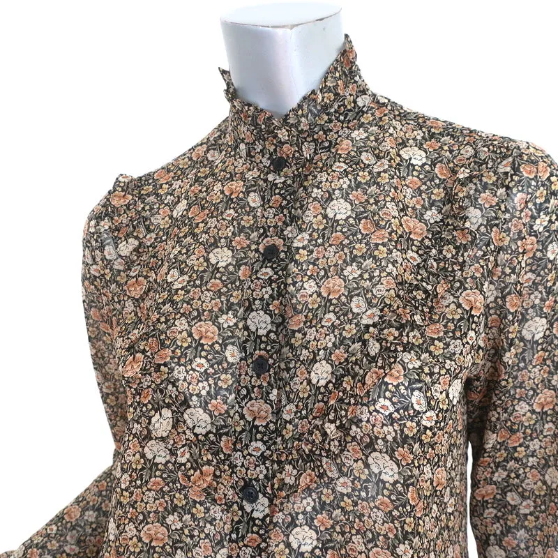 Nili Lotan Marcela Shirt Floral Print Ruffled Silk Size Small Long Sleeve Blouse