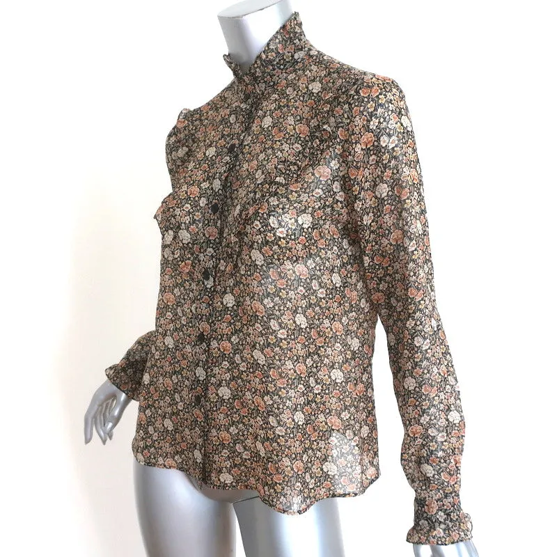 Nili Lotan Marcela Shirt Floral Print Ruffled Silk Size Small Long Sleeve Blouse
