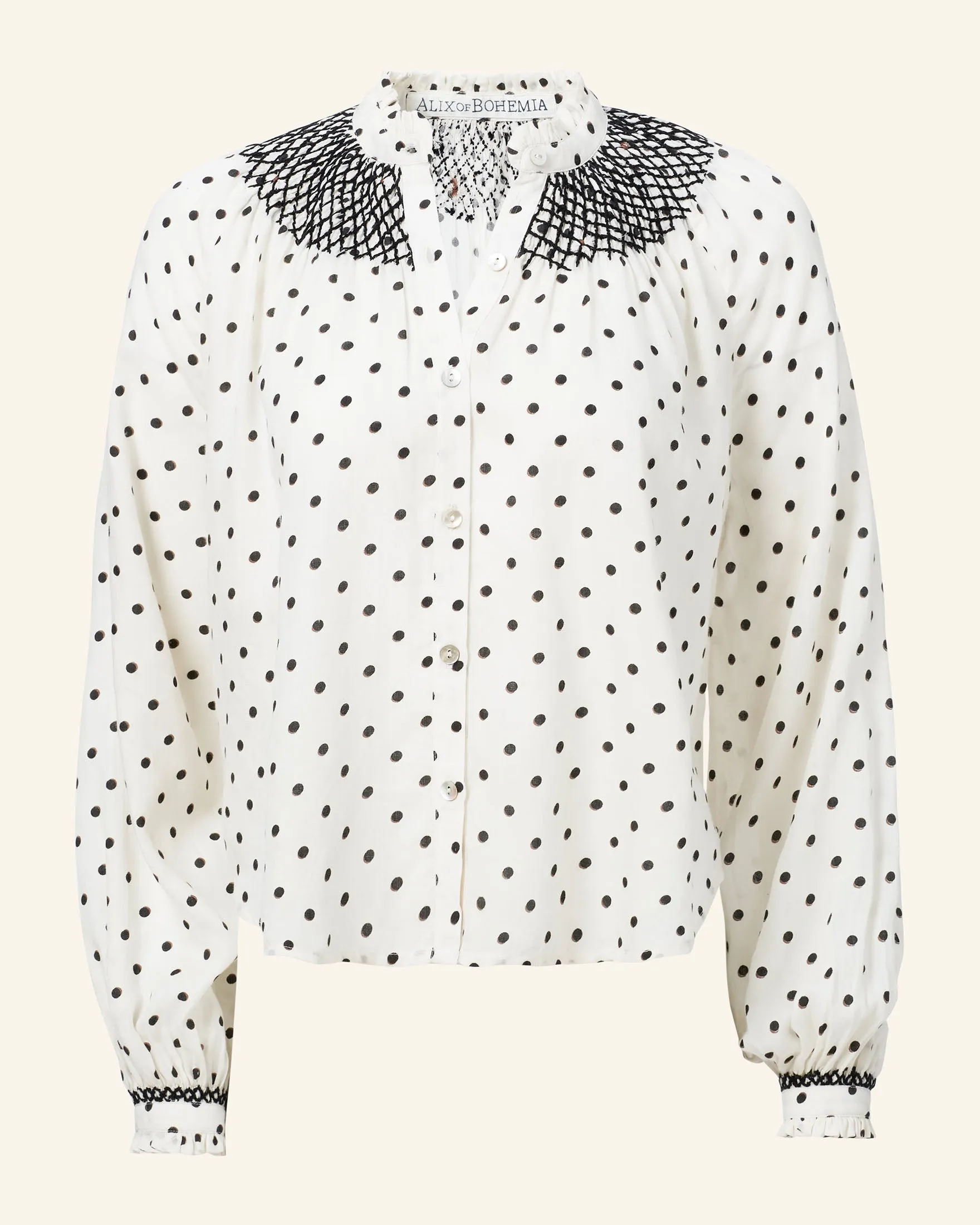 Nixie Cream Dot Smocked Blouse