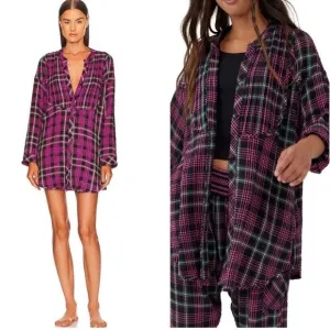 NWT Free People Intimately Plaid About You FlannelSleep long sleeve shirt XS