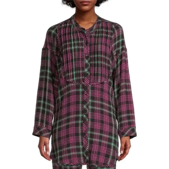 NWT Free People Intimately Plaid About You FlannelSleep long sleeve shirt XS