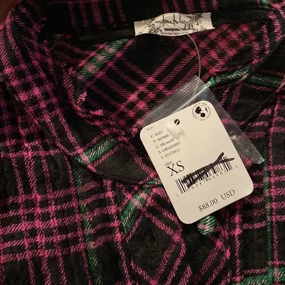 NWT Free People Intimately Plaid About You FlannelSleep long sleeve shirt XS