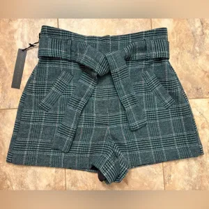 NWT House of Harlow 1960 Super High Waist Wool Belted Green Plaid Shorts Size M