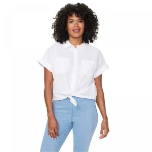 NYDJ Women's Button Front Short Sleeve Camp Shirt