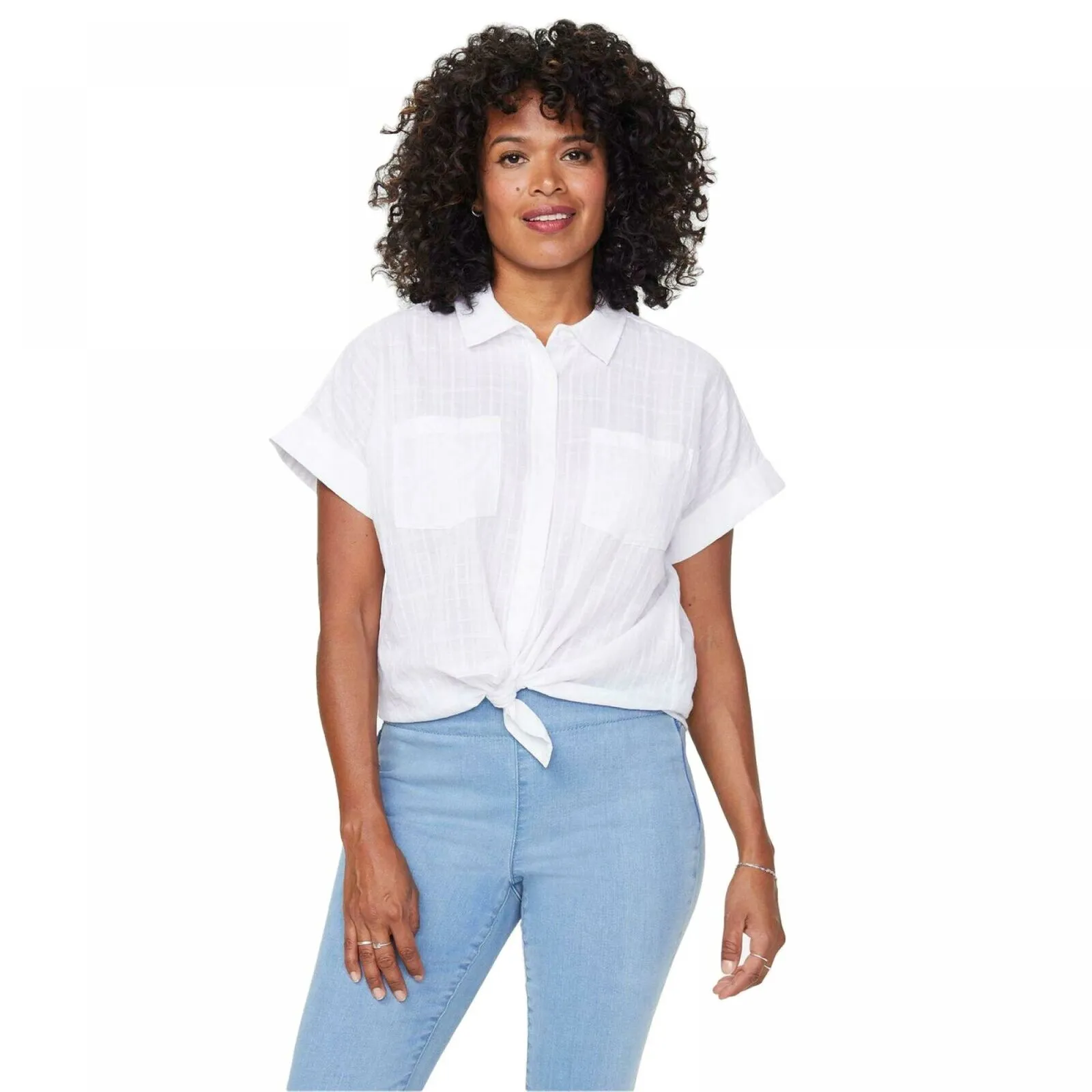 NYDJ Women's Button Front Short Sleeve Camp Shirt