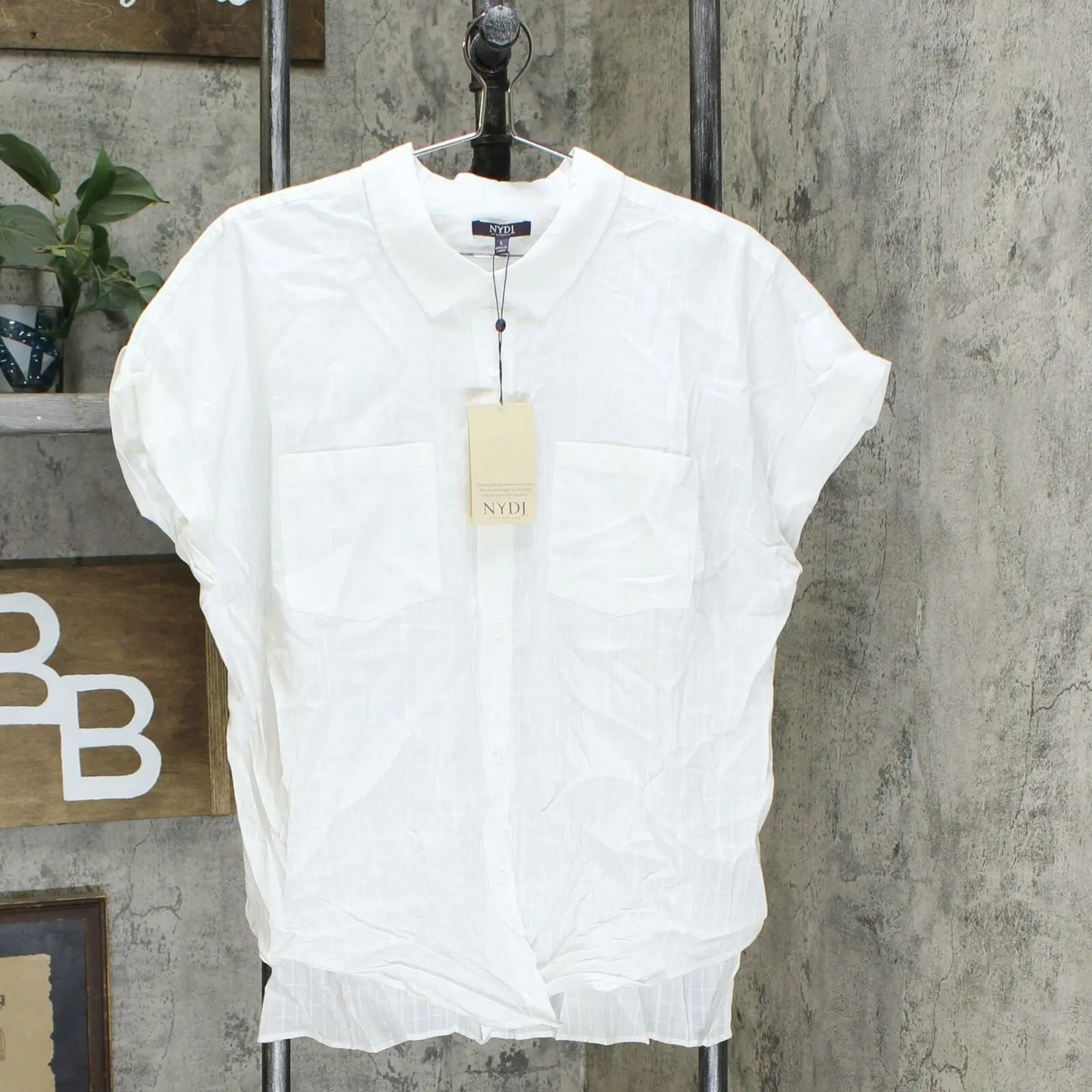 NYDJ Women's Button Front Short Sleeve Camp Shirt