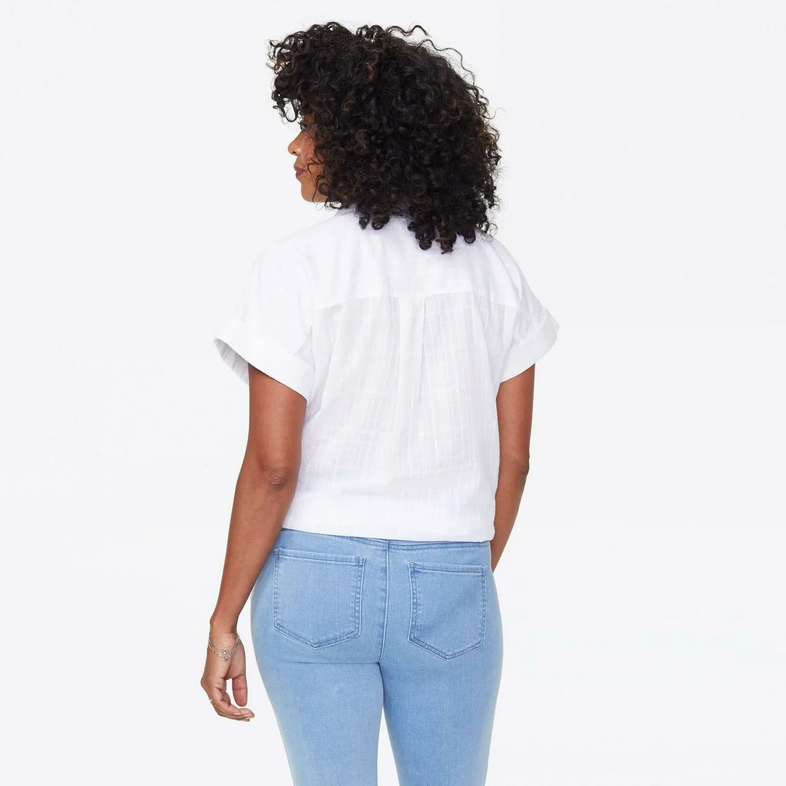 NYDJ Women's Button Front Short Sleeve Camp Shirt