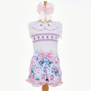 Ocean Baby Girls Afternoon Tea Strawberries Smocked Shorts Set (12M-10Y)