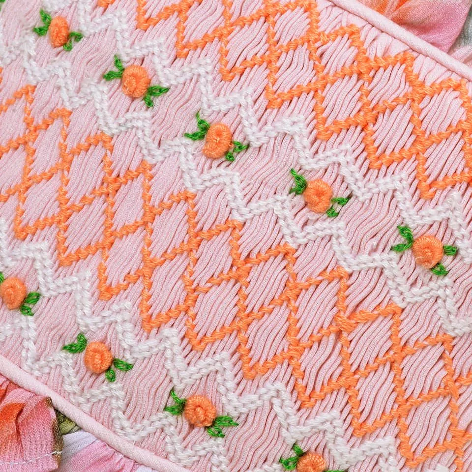 Ocean Baby Girls Peach Rose & Butterfly Smocked Skirt Set (18M-12Y)