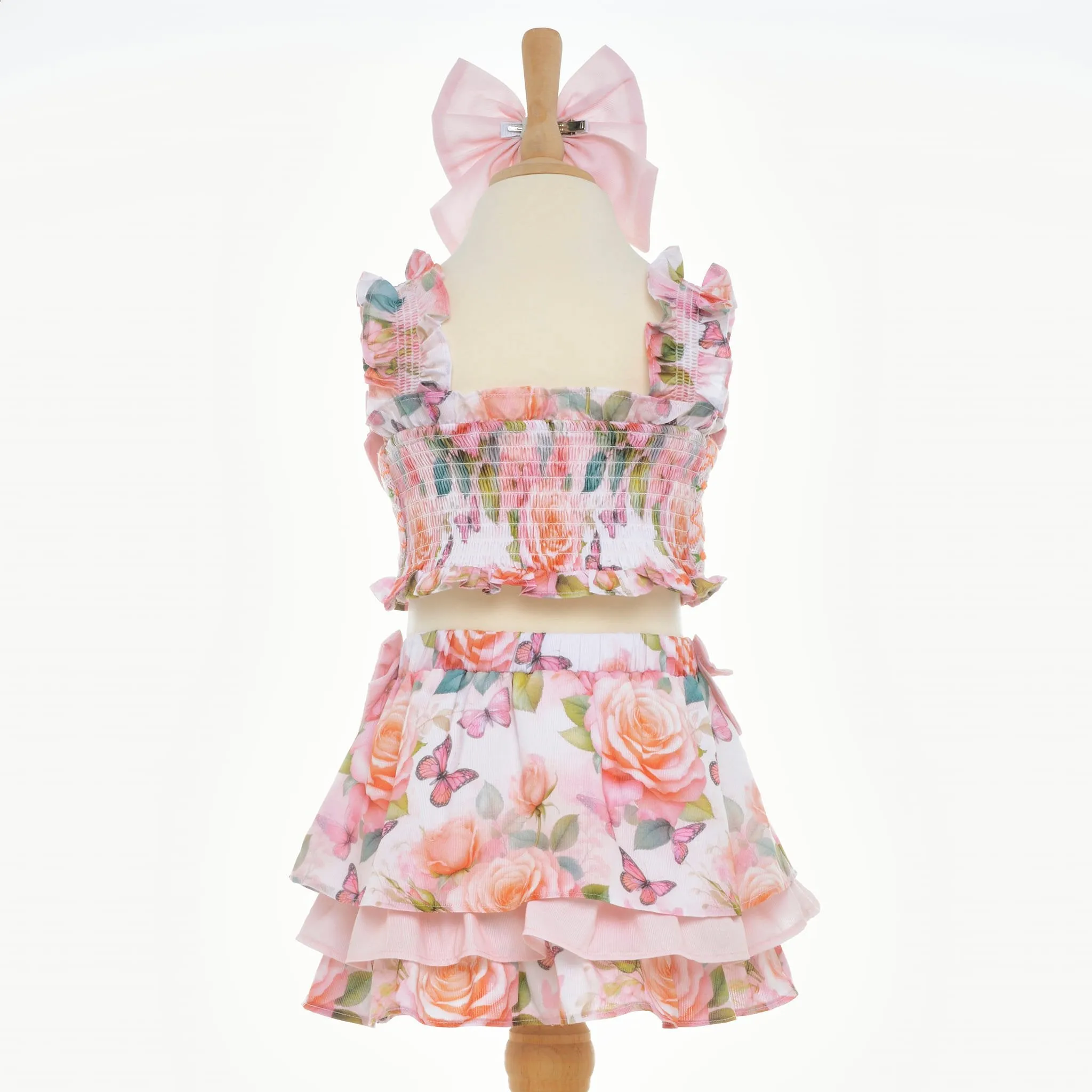 Ocean Baby Girls Peach Rose & Butterfly Smocked Skirt Set (18M-12Y)