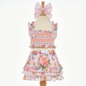 Ocean Baby Girls Peach Rose & Butterfly Smocked Skirt Set (18M-12Y)