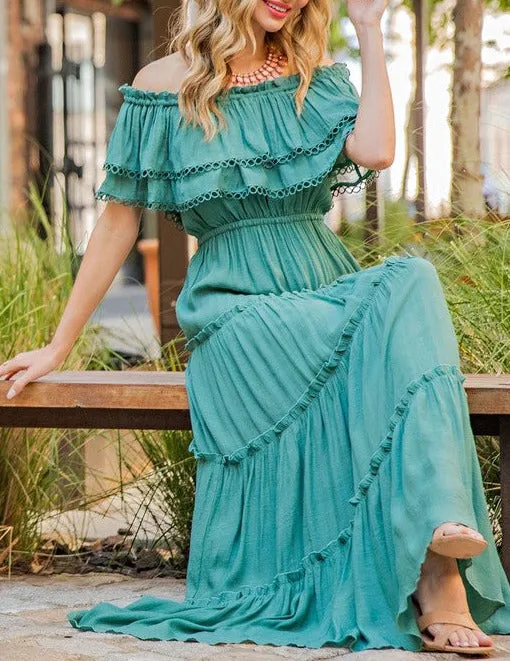 OFF THE SHOULDER RUFFLE MAXI DRESS