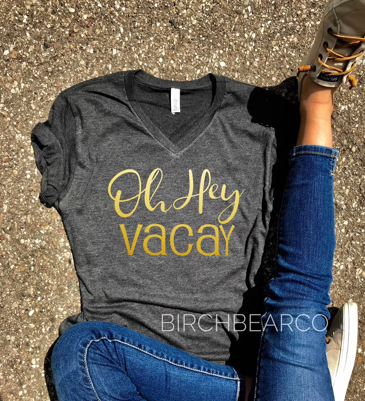 Oh Hey Vacay Shirt - Vacation Shirt - Vacation Shirts - Girls Trip Shirts - Vacation T Shirt - GOLD METALLIC Unisex Heather T-Shirt