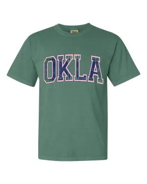OKLA Plaid Arch (Pink Outline) Green Tee (FINAL SALE)