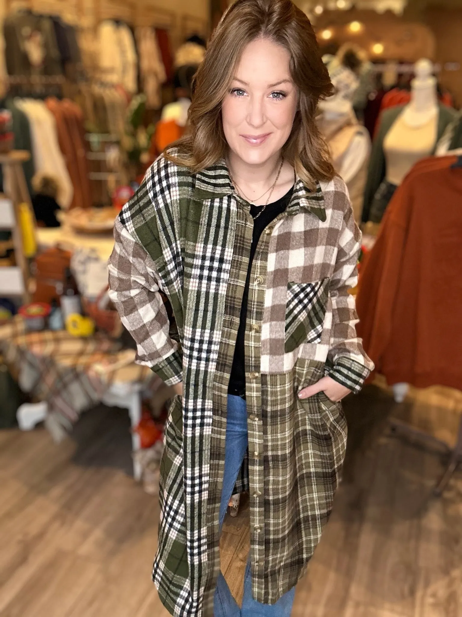 Olive Multi Plaid Long Shacket