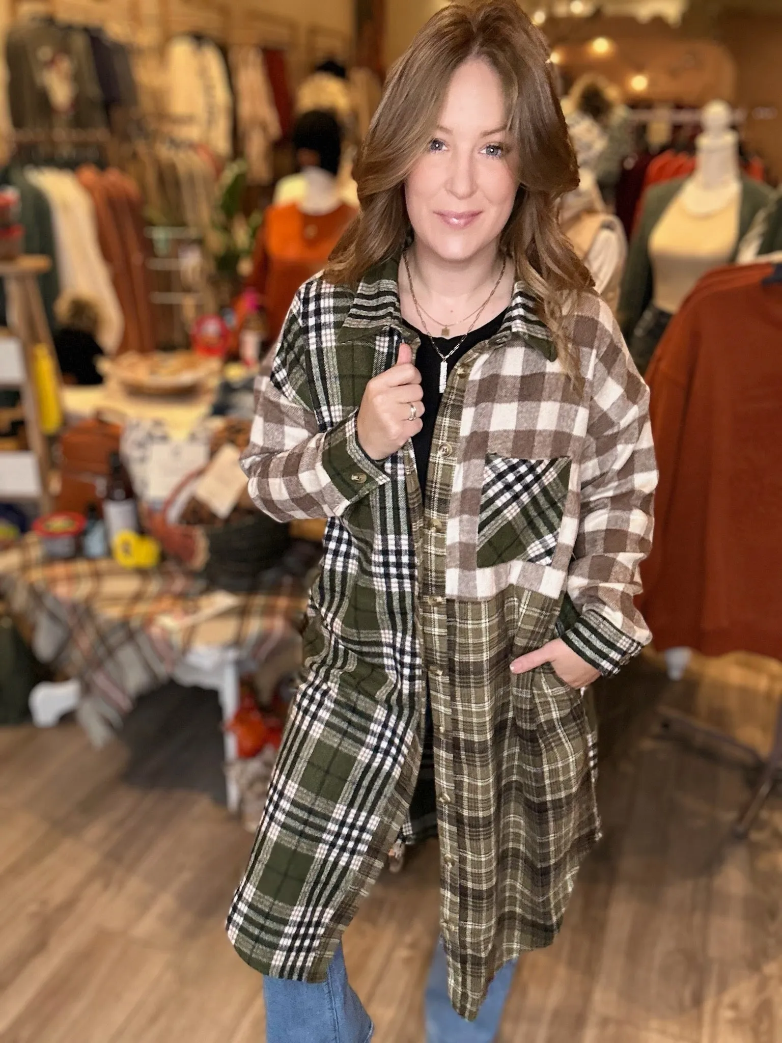 Olive Multi Plaid Long Shacket