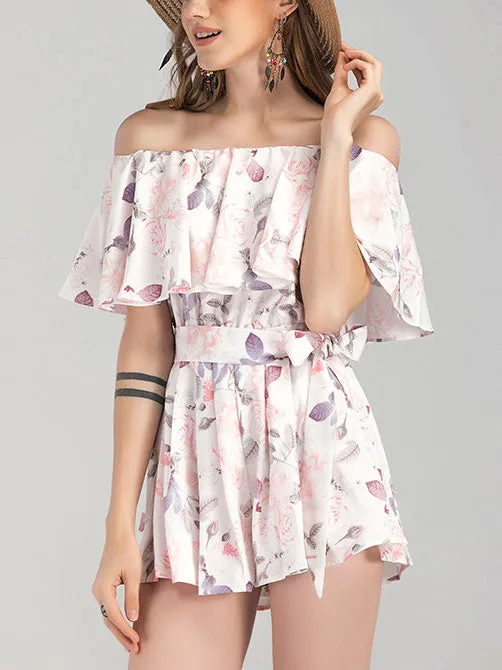 One-shoulder Ruffled Printed Jumpsuit