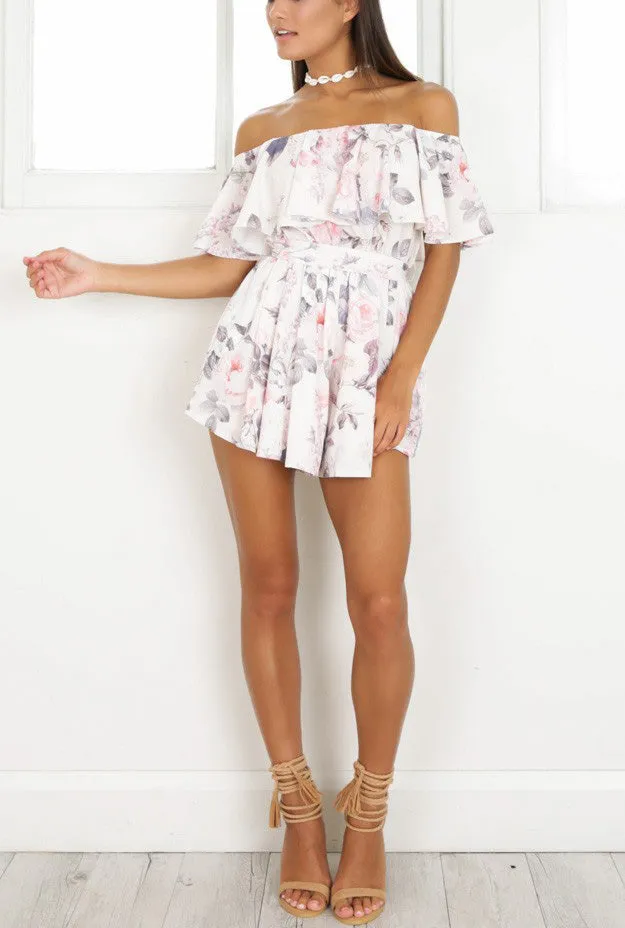 One-shoulder Ruffled Printed Jumpsuit