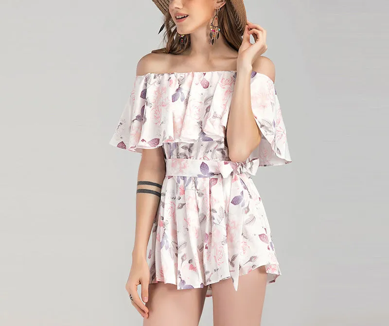 One-shoulder Ruffled Printed Jumpsuit