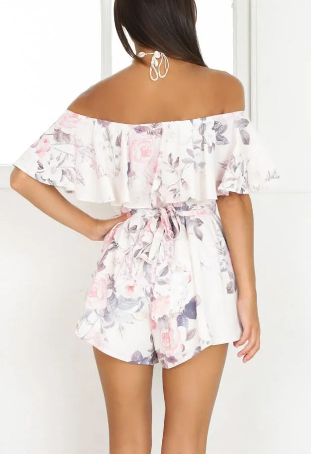 One-shoulder Ruffled Printed Jumpsuit