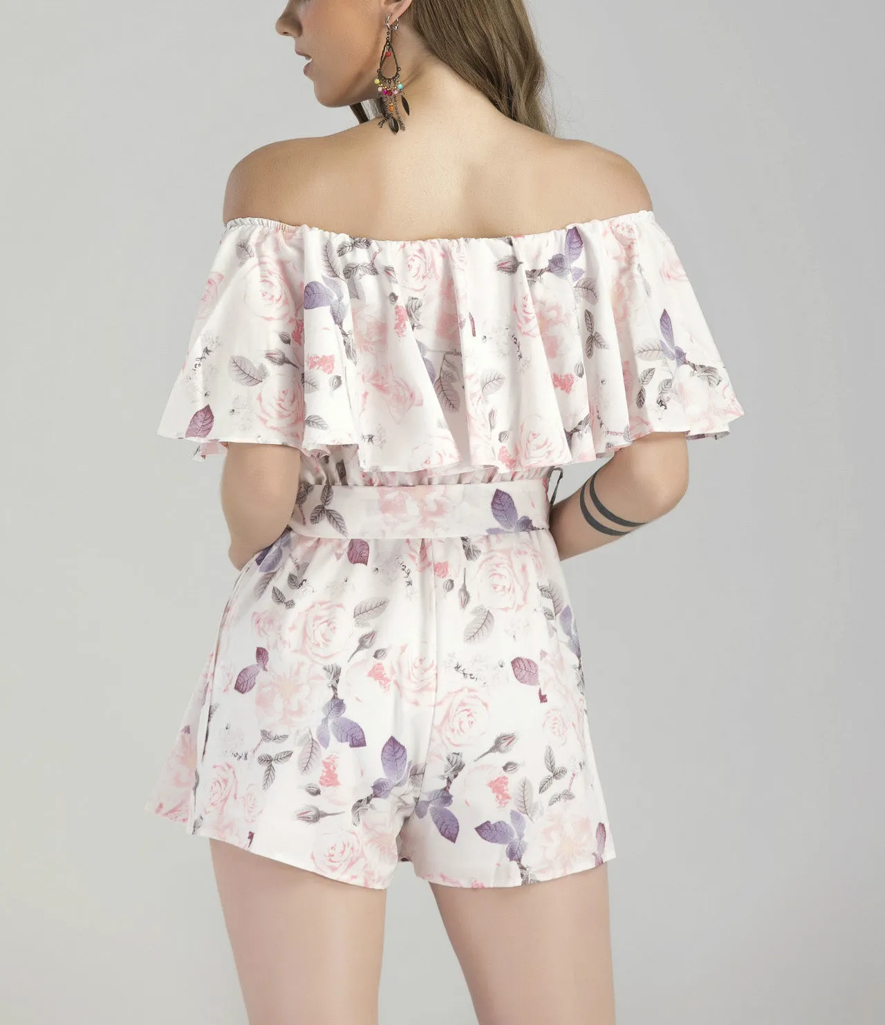 One-shoulder Ruffled Printed Jumpsuit