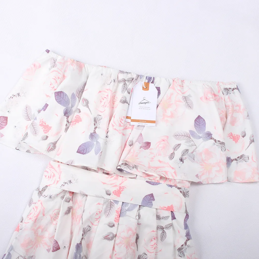 One-shoulder Ruffled Printed Jumpsuit