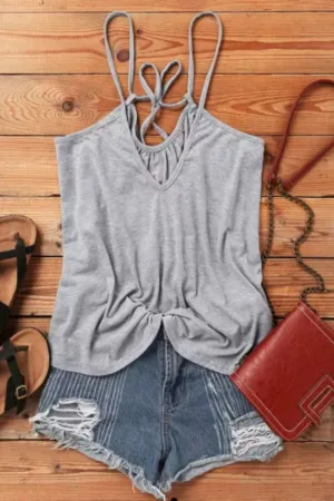 Open Back CrissCross  Ruffled Camisole  Gray