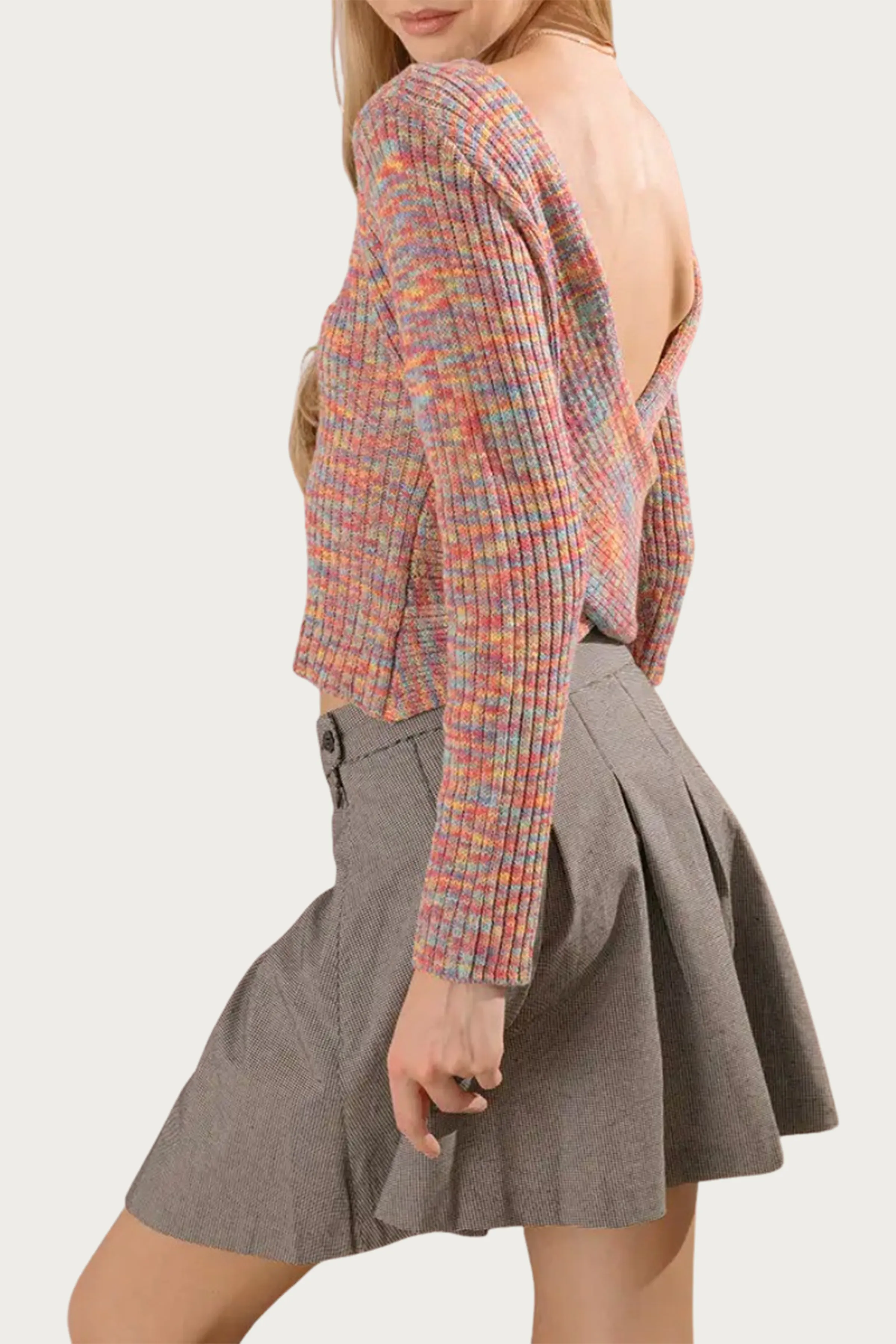 OPEN-BACK RIBBED-KNIT SWEATER