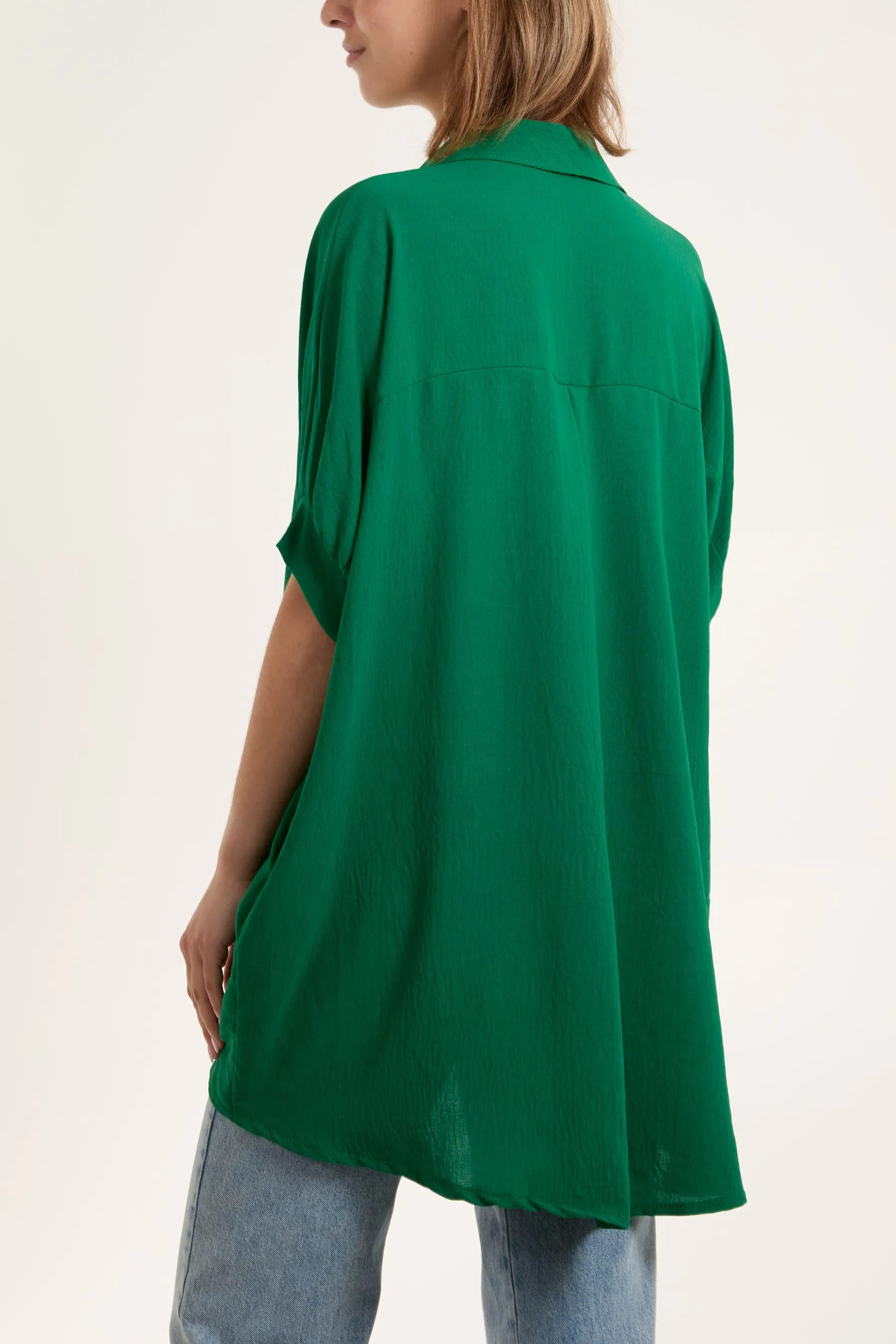 Open Collar Short Sleeve Blouse