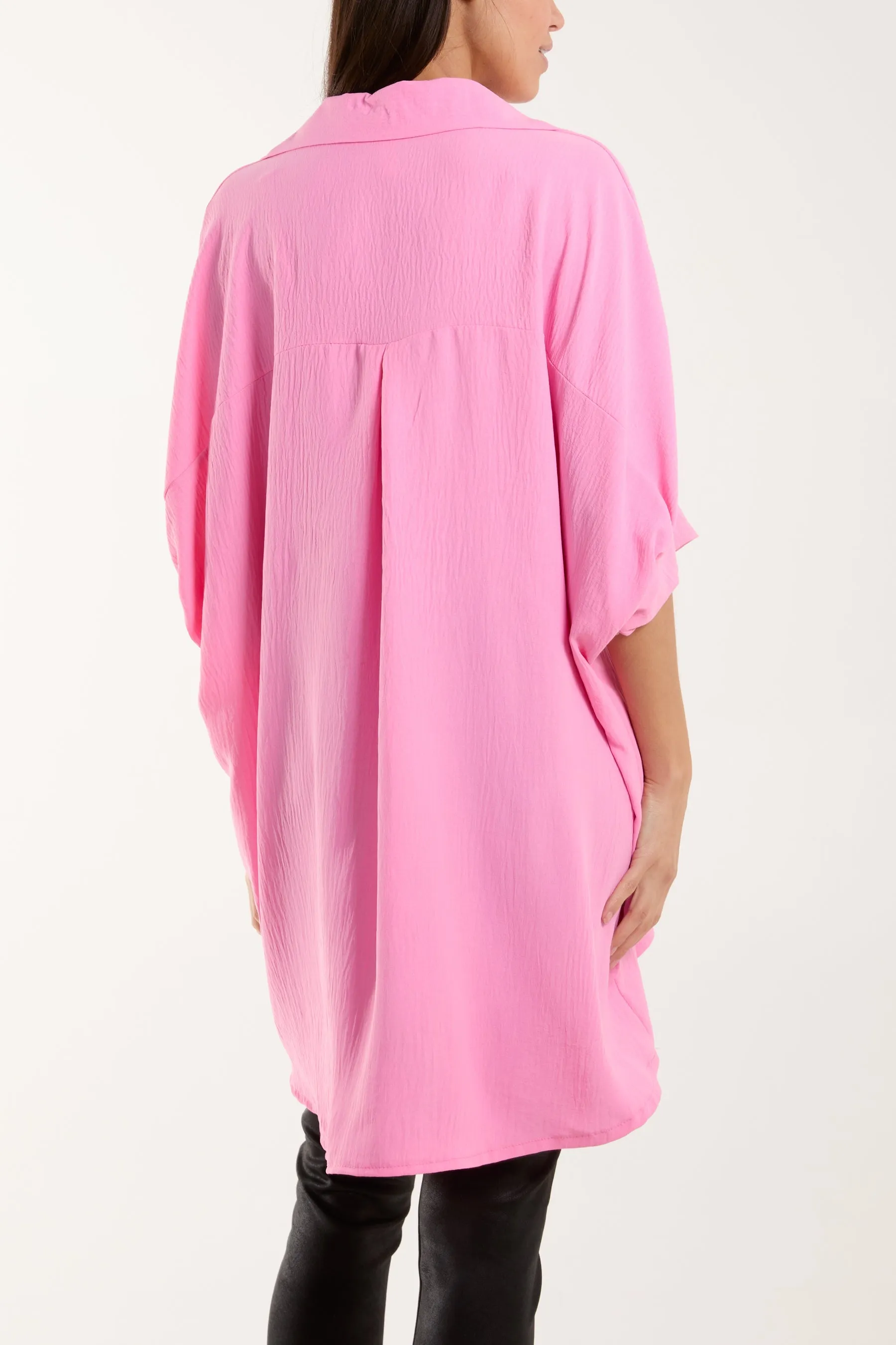 Open Collar Short Sleeve Blouse