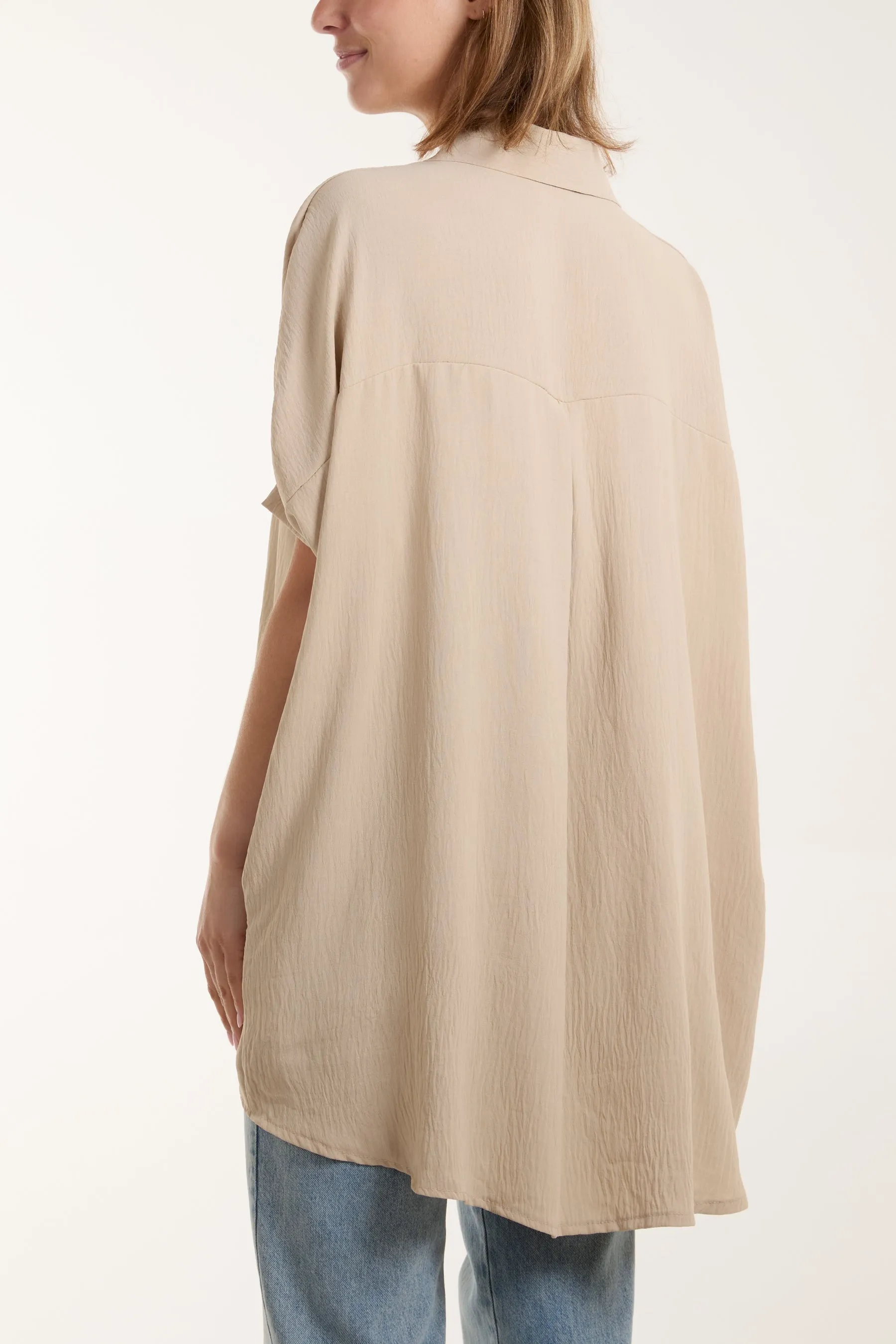 Open Collar Short Sleeve Blouse