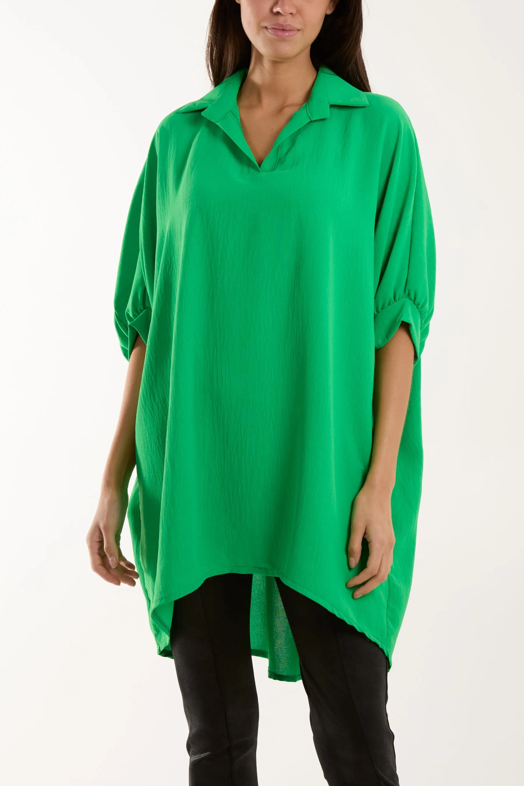 Open Collar Short Sleeve Blouse