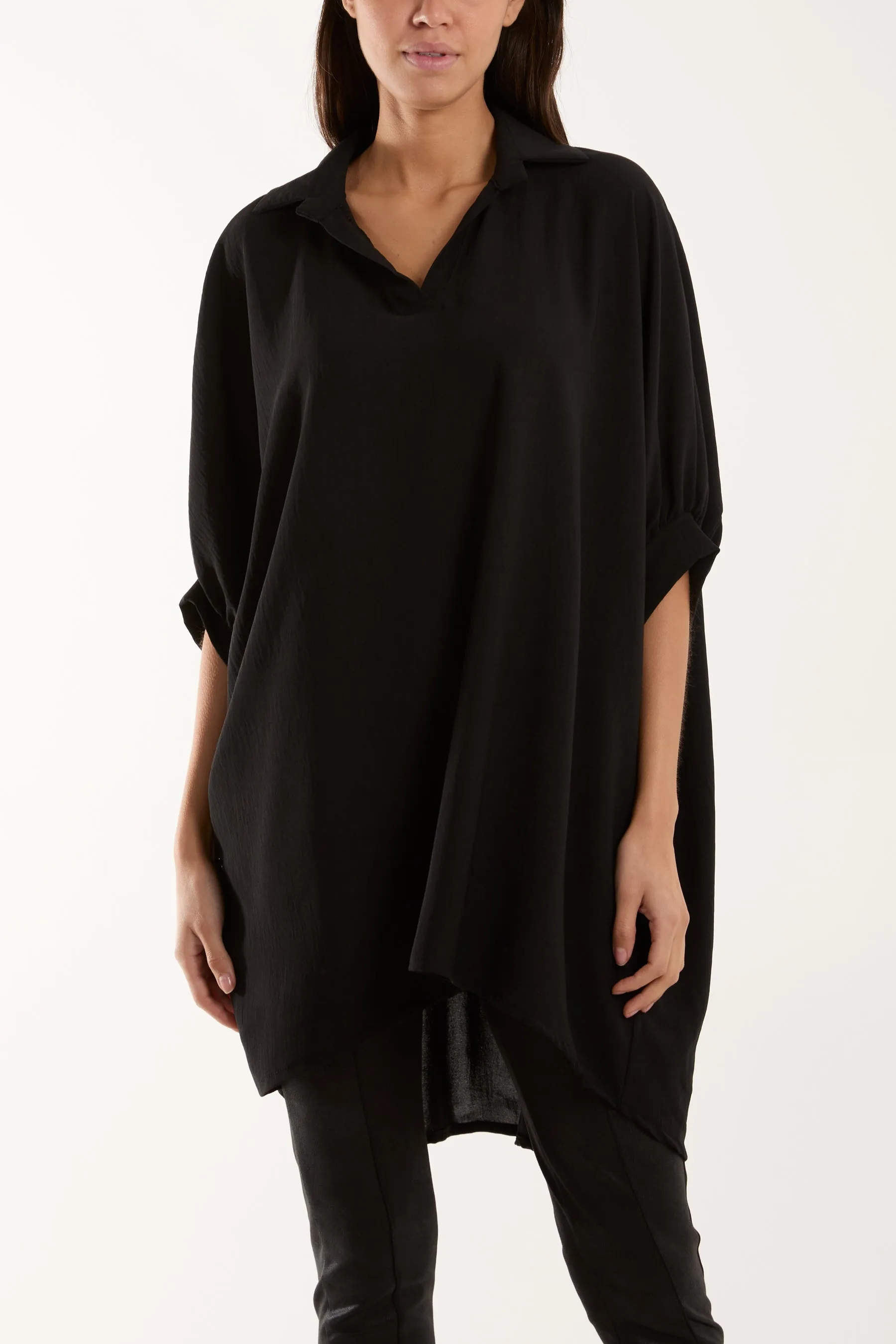 Open Collar Short Sleeve Blouse
