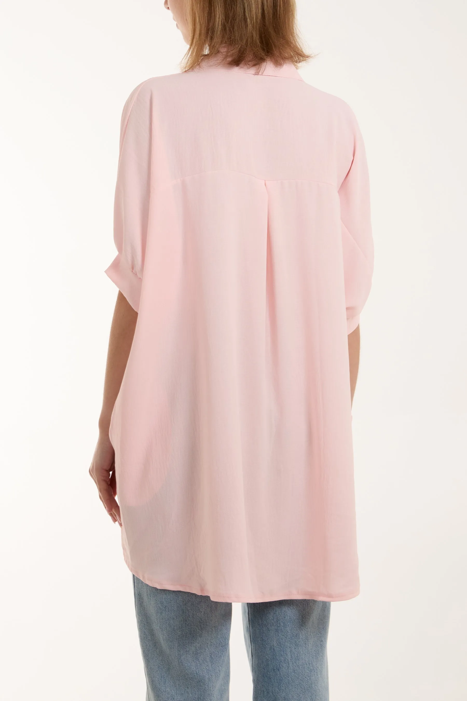 Open Collar Short Sleeve Blouse