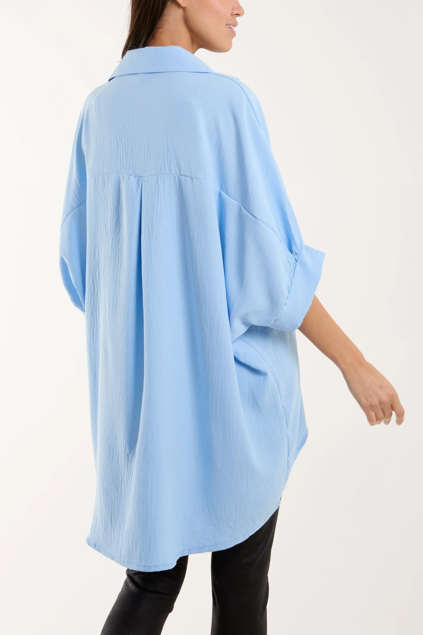 Open Collar Short Sleeve Blouse