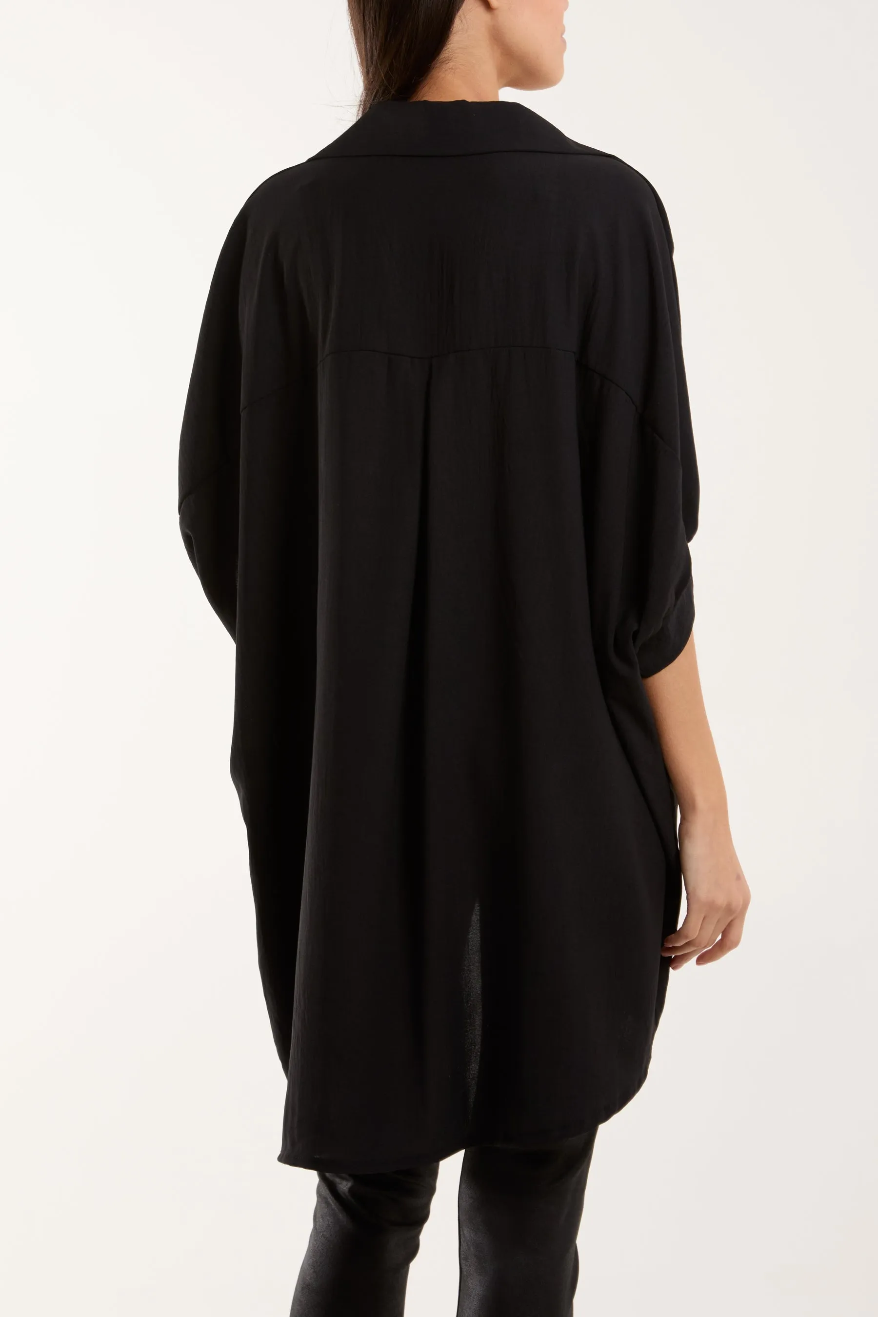 Open Collar Short Sleeve Blouse