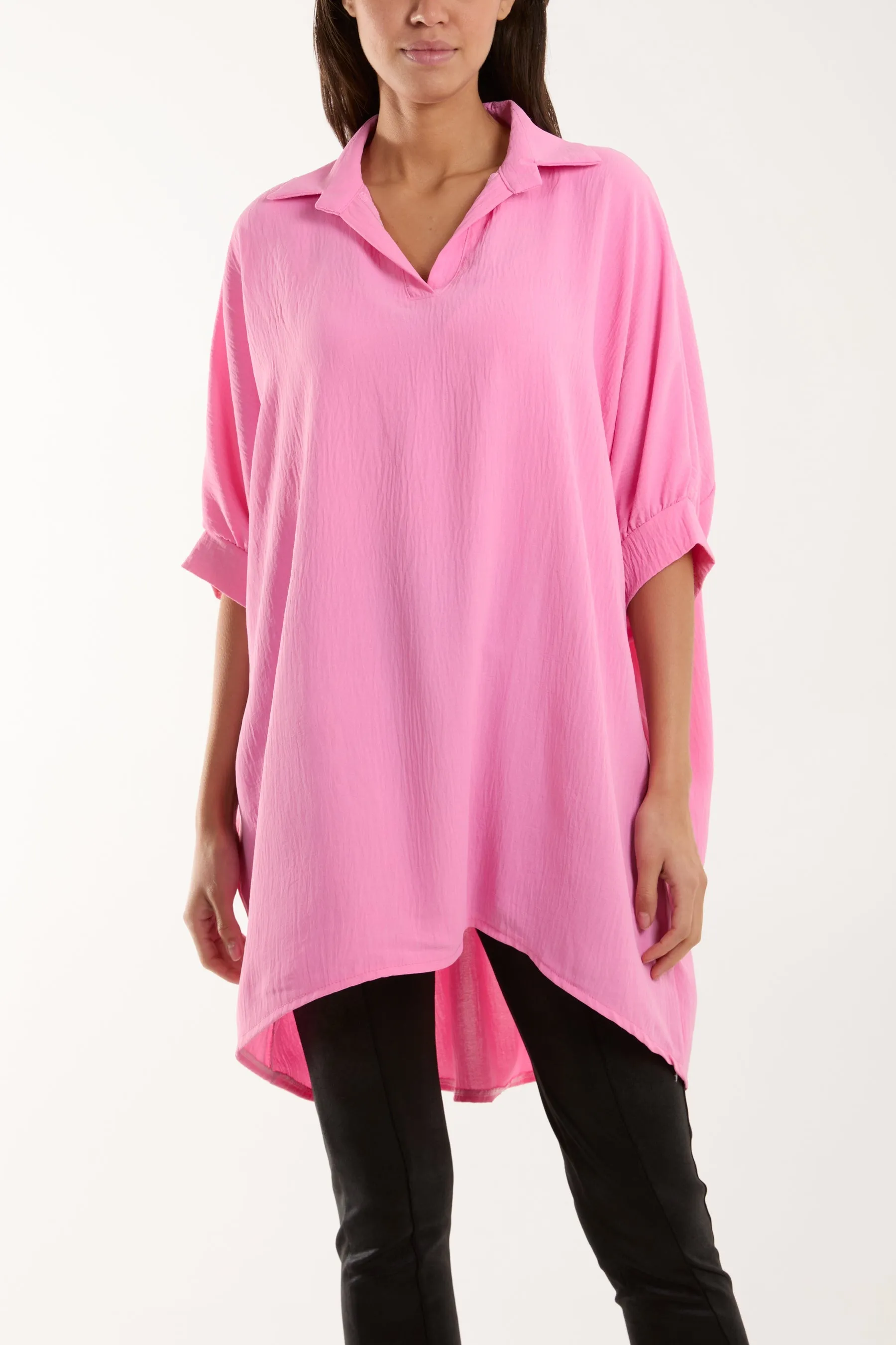 Open Collar Short Sleeve Blouse