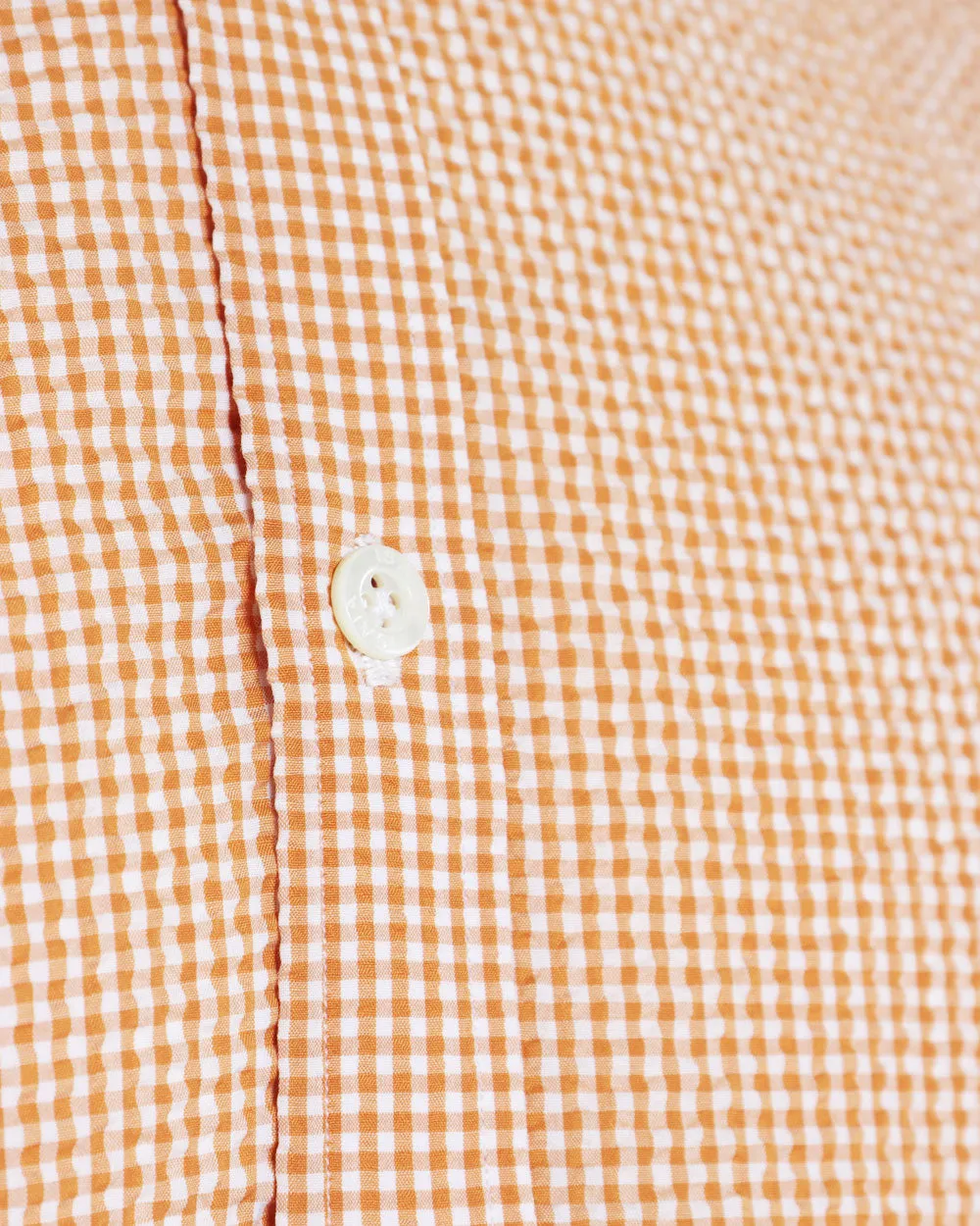 Orange and White Seersucker Checked Short Sleeve Sportshirt