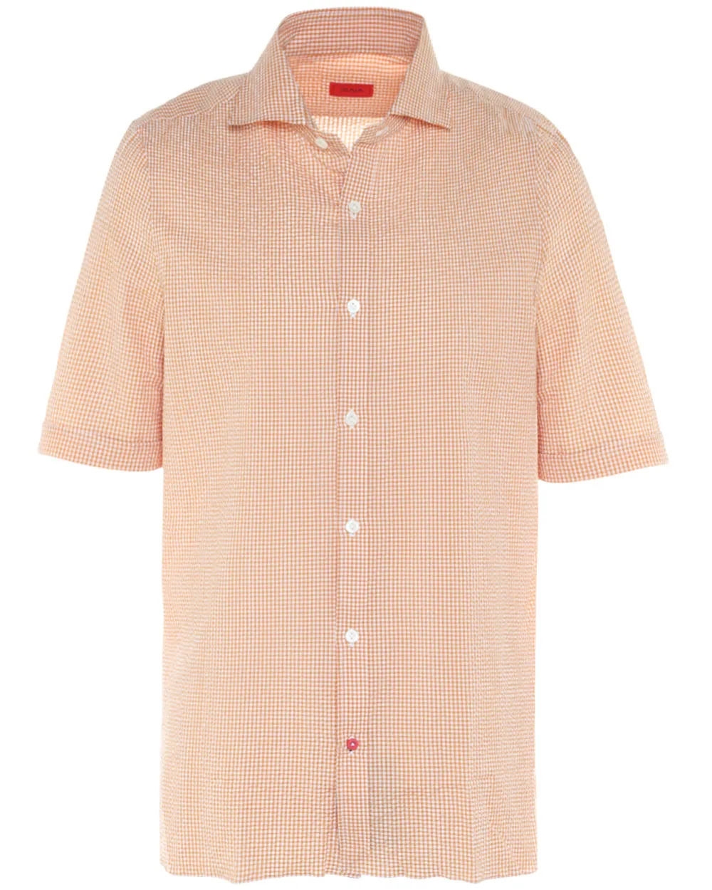 Orange and White Seersucker Checked Short Sleeve Sportshirt