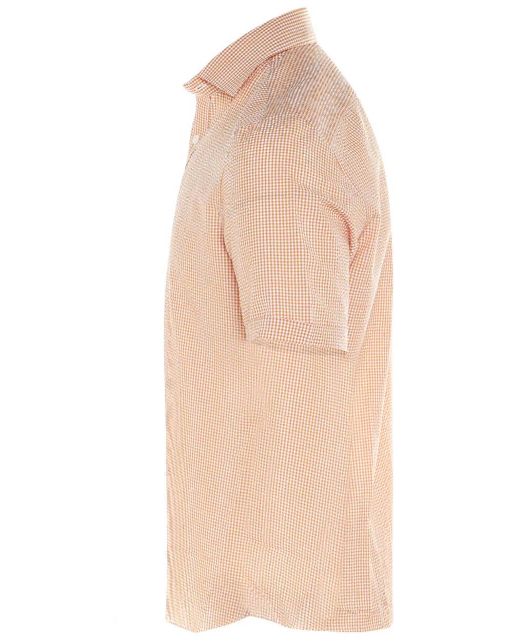 Orange and White Seersucker Checked Short Sleeve Sportshirt