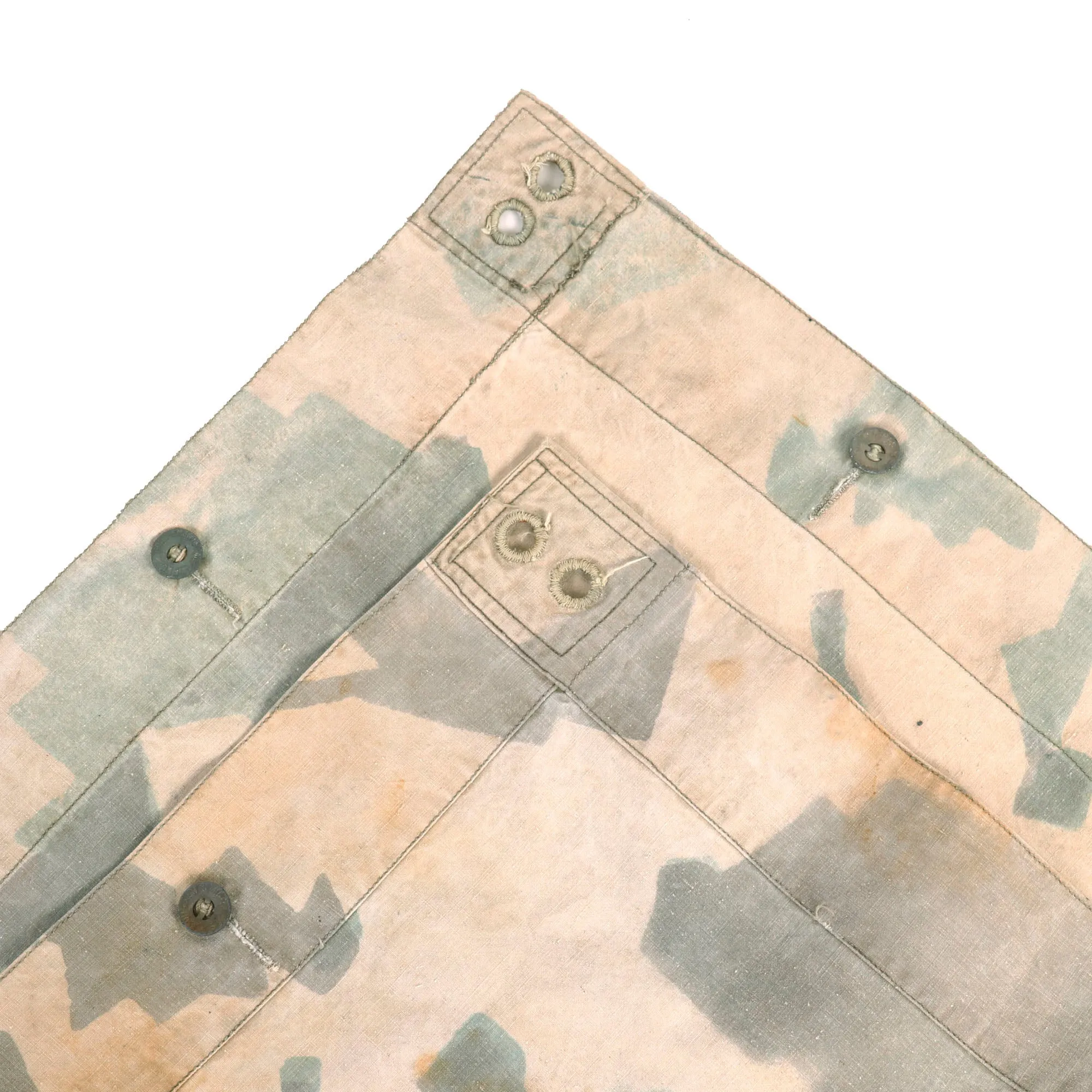 Original French WWII M-1935 Shelter Half Poncho with Rare Screen Printed Geometric Camouflage Pattern - dated 1940