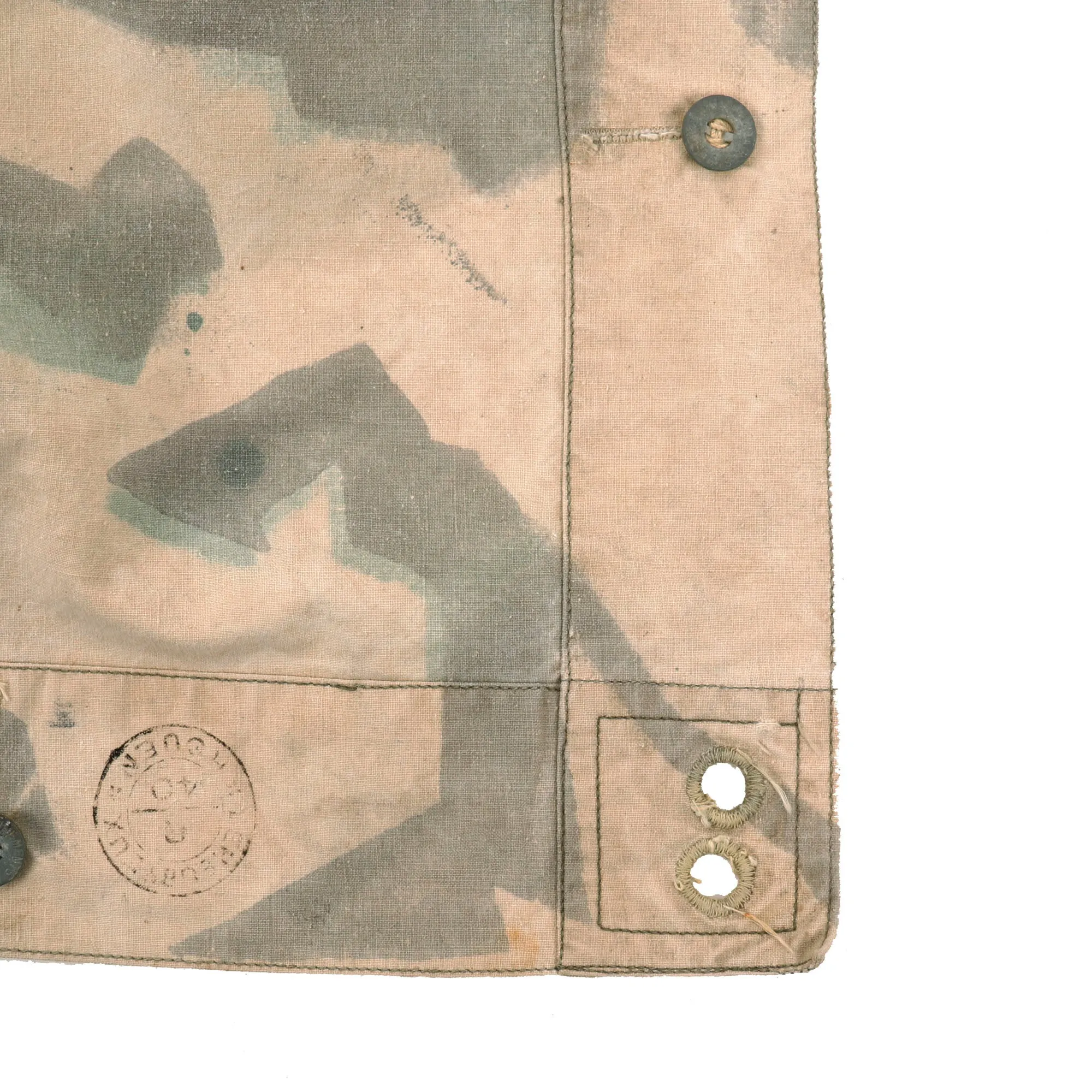 Original French WWII M-1935 Shelter Half Poncho with Rare Screen Printed Geometric Camouflage Pattern - dated 1940